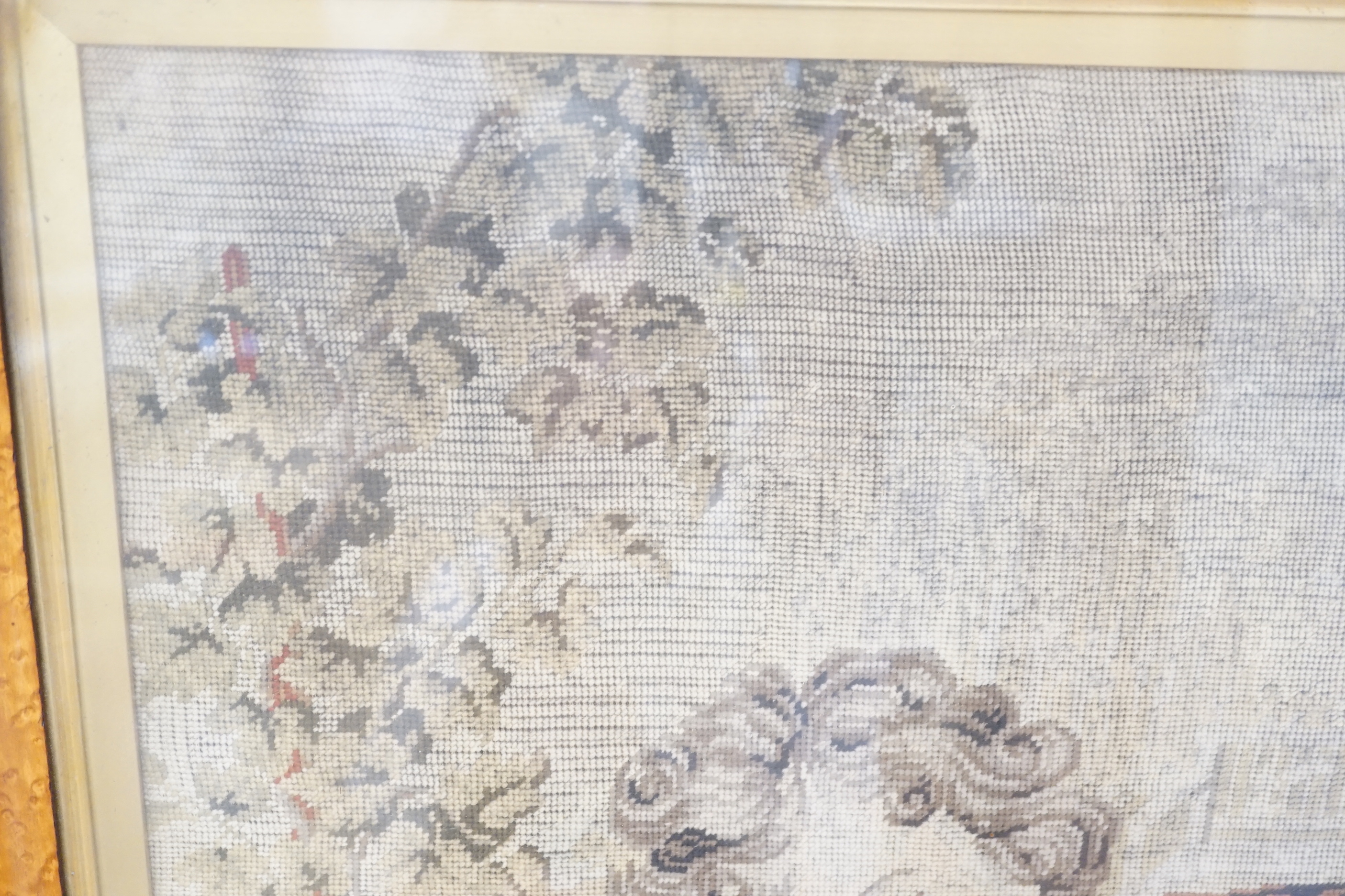 A Victorian woolwork picture, 55x59cm in maple frame